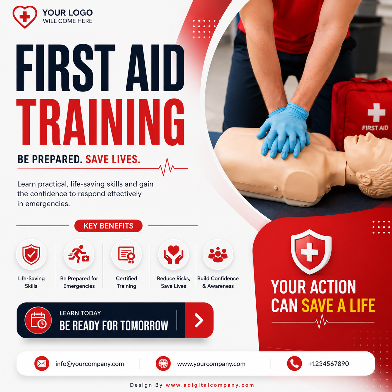 First Aid Training Your Action Can Save a Life social media design — A Digital Company